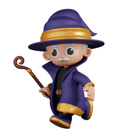 Wizard Running  3D Illustration