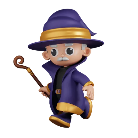 Wizard Running  3D Illustration