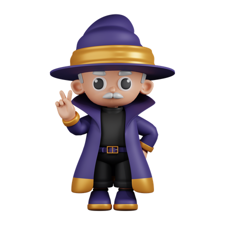 Wizard Showing Peace Sign  3D Illustration