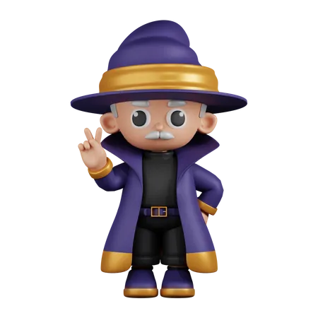 Wizard Showing Peace Sign  3D Illustration