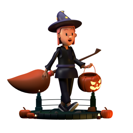 Wizard Walking With Pumpkin  3D Illustration