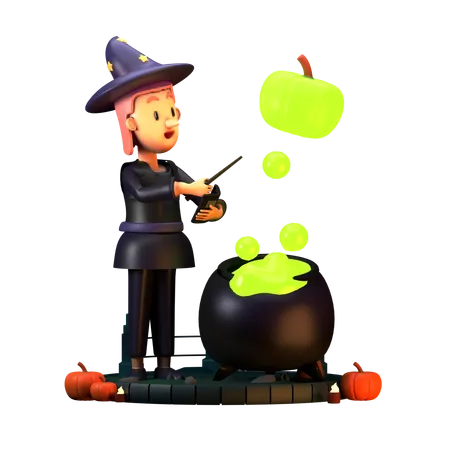 Wizard With Pot Poison  3D Illustration