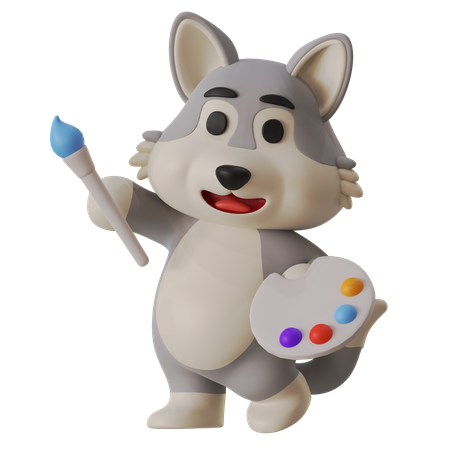 Wolf Doing Drawing  3D Icon