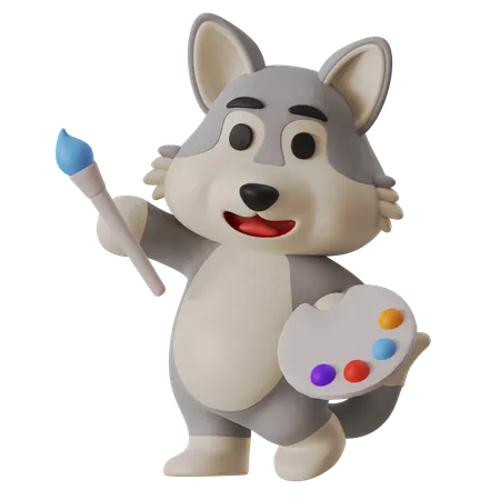 Wolf Doing Drawing  3D Icon