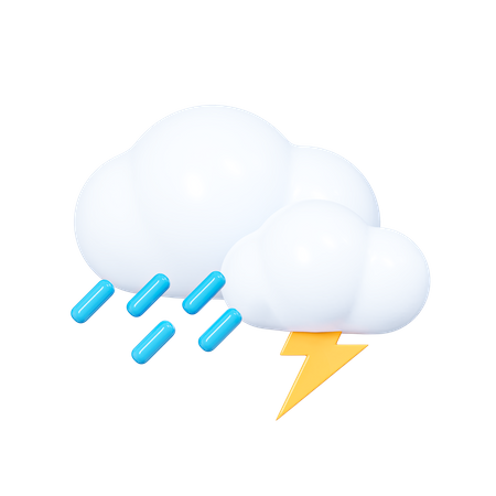 Wolke mit Blitz und Regentropfen  3D Icon