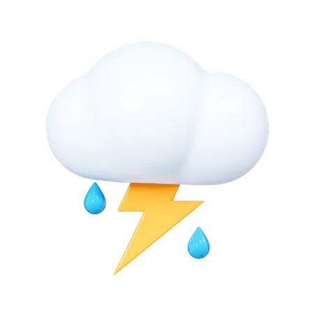 Wolke mit Blitz und Regentropfen  3D Icon