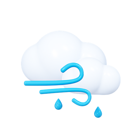 Wolke mit Regentropfen und Wind  3D Icon