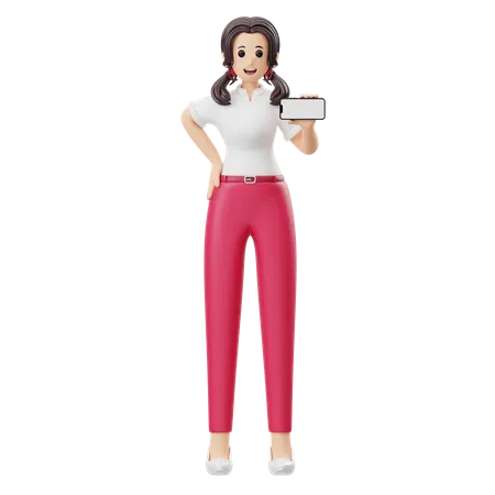 Woman Advertising Mobile Phone Product  3D Illustration