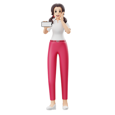 Woman Advertising Mobile Phone Product  3D Illustration