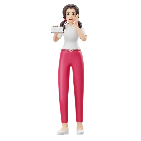 Woman Advertising Mobile Phone Product  3D Illustration