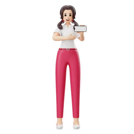 Woman Advertising Mobile Phone Product  3D Illustration