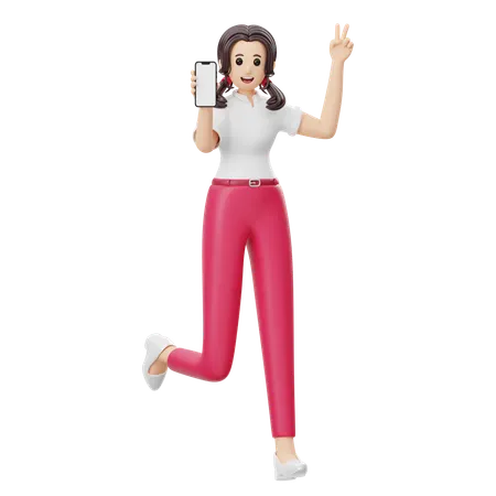 Woman Advertising Mobile Phone Product  3D Illustration