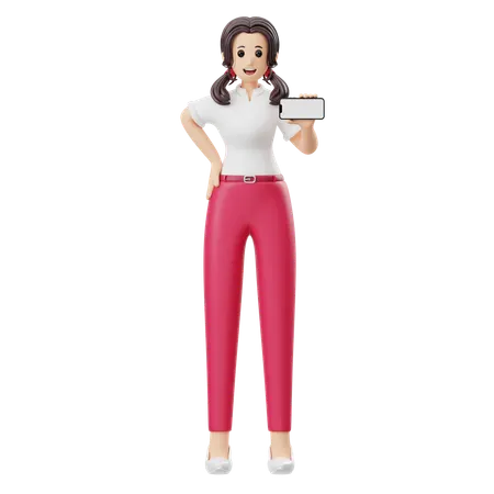 Woman Advertising Mobile Phone Product  3D Illustration