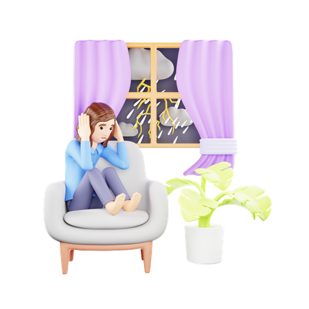 Woman Afraid of Lightning  3D Icon