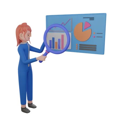 3 D Illustration Of Woman Analyzing The Website 3D Illustration