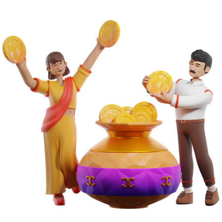 여자와 남자가 단테라를 위해 동전을 가져오다  3D Icon