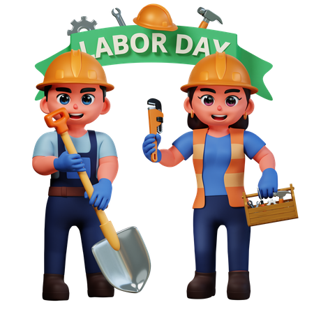 Woman and man celebrating labor day  3D Illustration