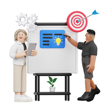 Woman And Man Doing Brainstorming Session  3D Illustration