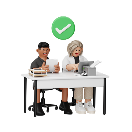 Woman And Man Doing Work At Office Desk  3D Illustration