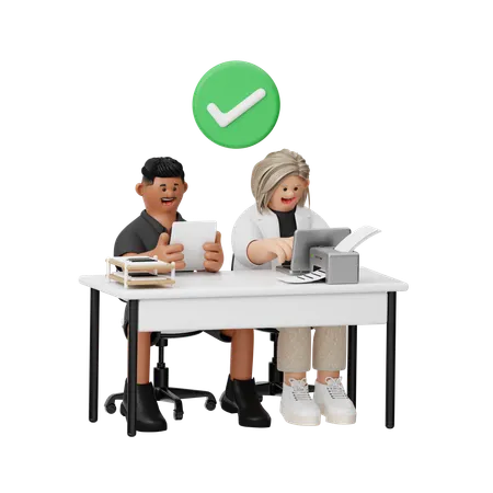 Woman And Man Doing Work At Office Desk  3D Illustration