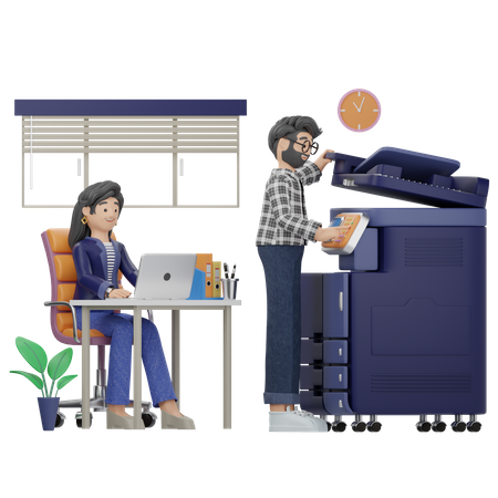 Woman and man doing work in office  3D Illustration