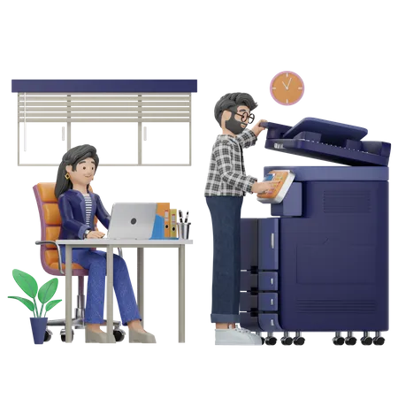 Woman and man doing work in office  3D Illustration