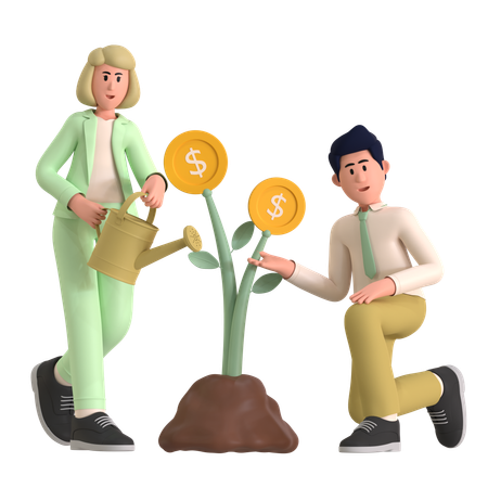 Woman And Man Getting Investment Growth  3D Icon