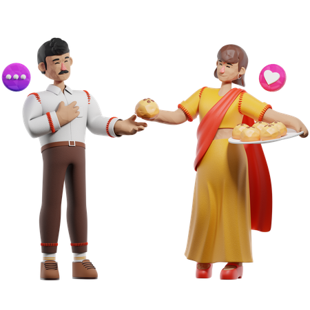 Woman And Man Sharing Food  3D Icon
