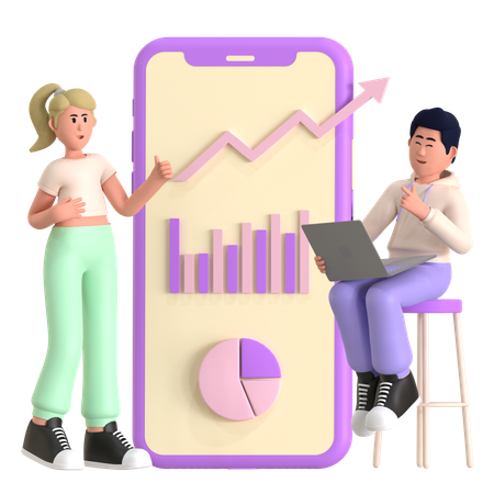 Woman And Man Working On Marketing Strategy  3D Illustration