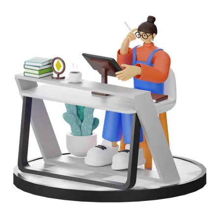 Woman artist thinking  3D Illustration