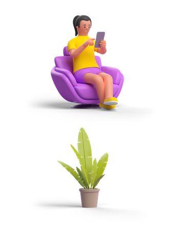 Woman at home using phone  3D Illustration