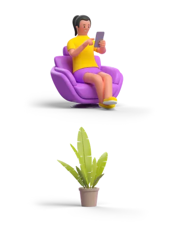 Woman at home using phone  3D Illustration