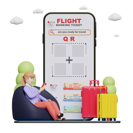 Woman booking flight ticket online  3D Icon
