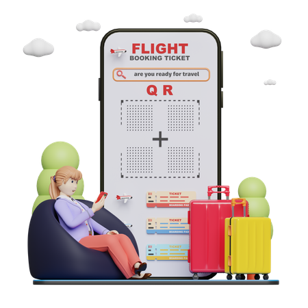 Woman booking flight ticket online  3D Illustration