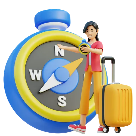 Woman Bring Compass  3D Illustration