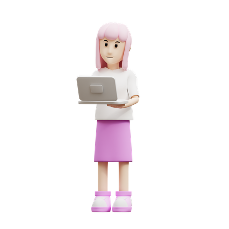Woman Bring Laptop  3D Icon