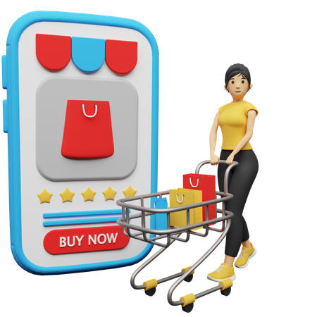 Woman buying online products  3D Illustration