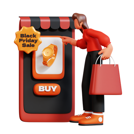 Woman buying watch online  3D Icon