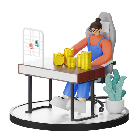 Woman calculate profit  3D Illustration