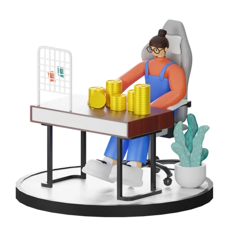 Woman calculate profit  3D Illustration