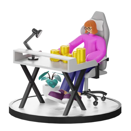 Woman Calculating Earning  3D Illustration