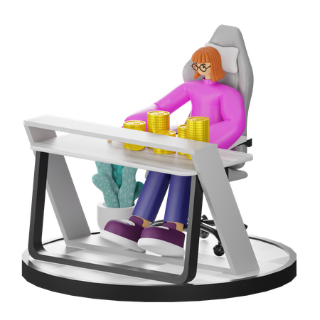 Woman Calculating Earning  3D Illustration