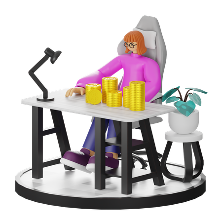 Woman Calculating Earning  3D Illustration