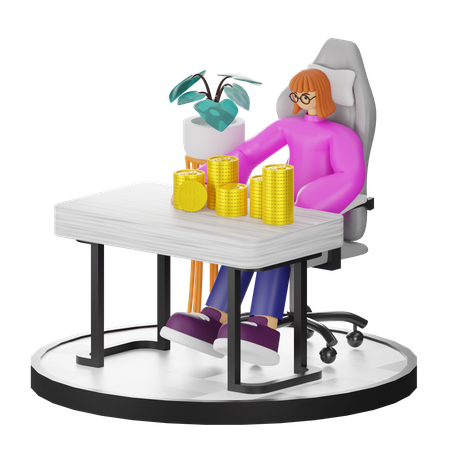 Woman Calculating Earning  3D Illustration