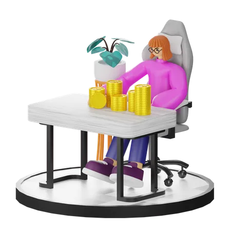 Woman Calculating Earning  3D Illustration