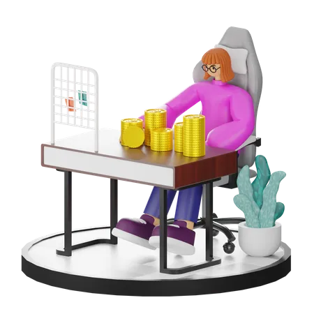 Woman Calculating Earning  3D Illustration