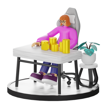 Woman Calculating Earning  3D Illustration