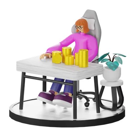 Woman Calculating Earning  3D Illustration