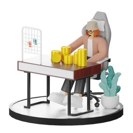 Woman Calculating Earning  3D Illustration