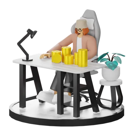 Woman Calculating Earning  3D Illustration